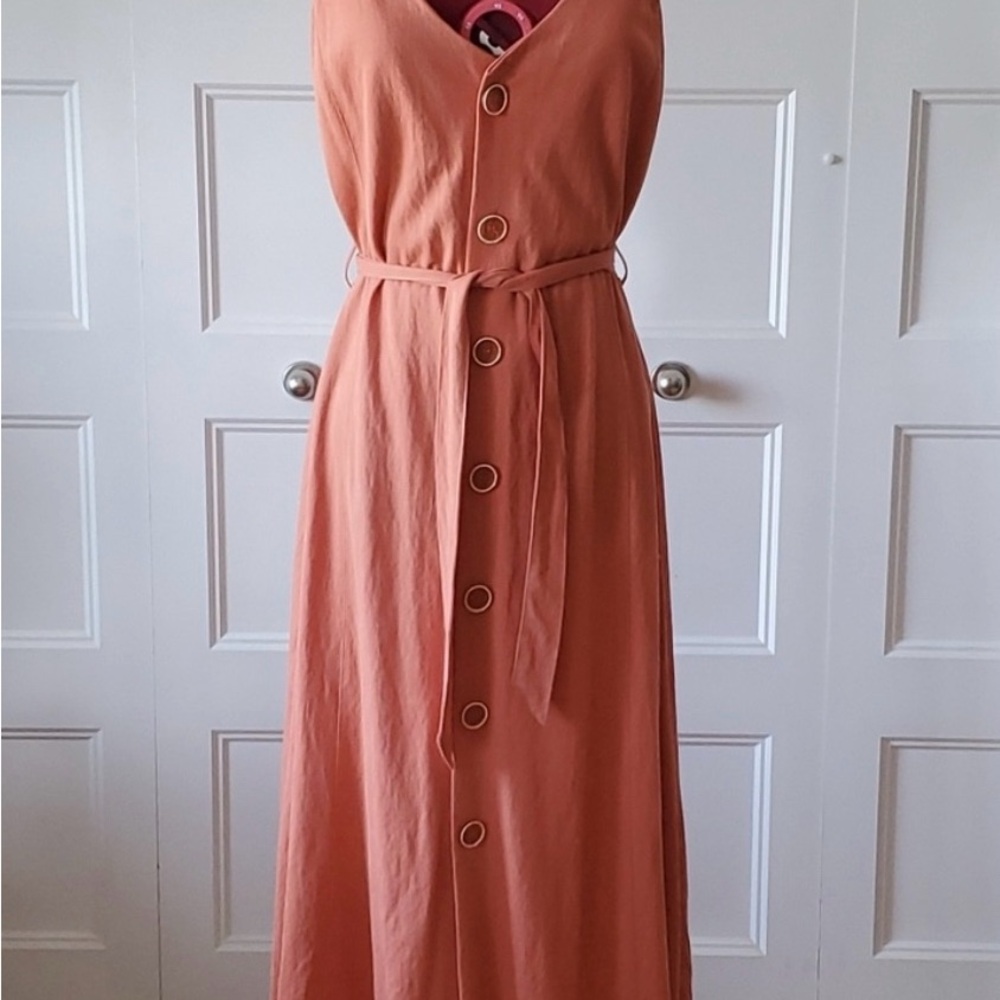 Chic Coral Button-Front Maxi Dress